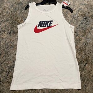 Boys Nike White Tank Top with Red Swoosh